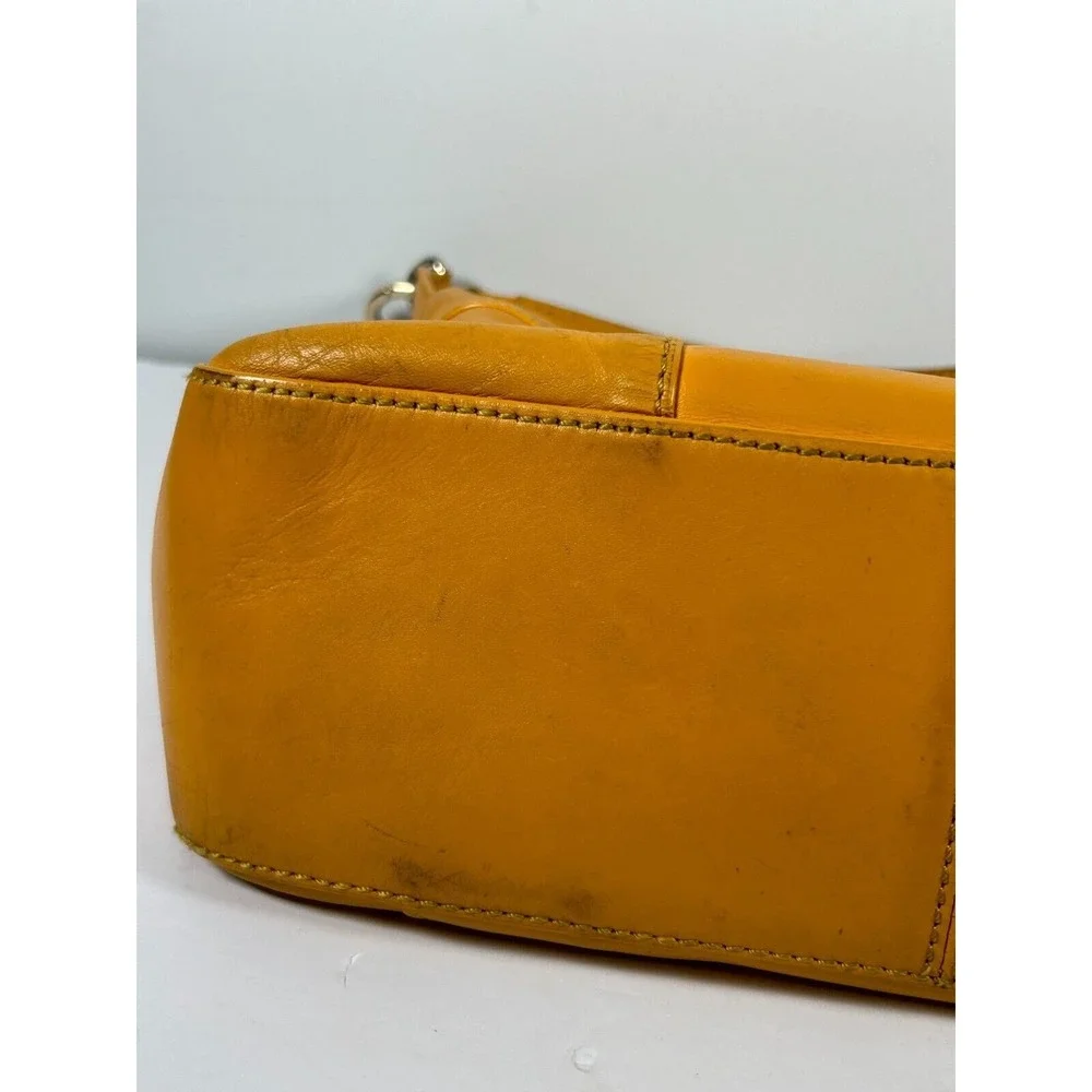 Vintage Kate‎ Spade Yellow Leather Flap Front Hobo Shoulder Handbag Size Small